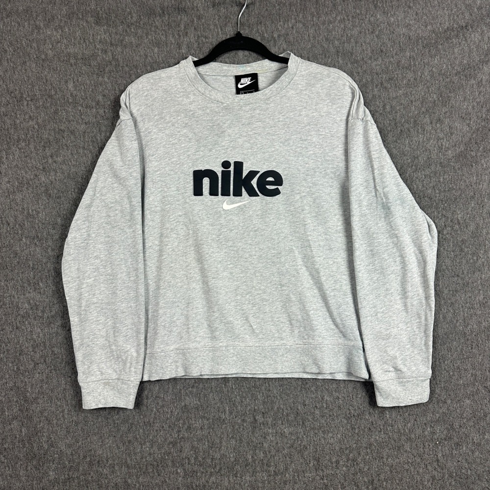 VTG Nike Womens Large Heather Gray Cotton Crewneck Sweatshirt Center Swoosh Logo